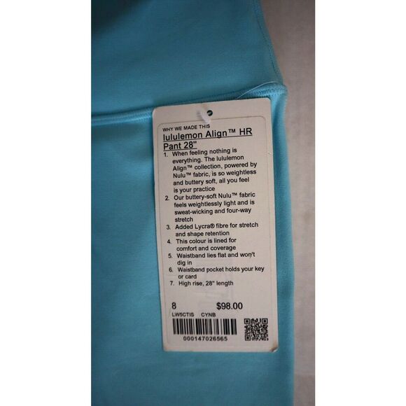 Lululemon LW5CTIS Women's Sz 8 Cyan Blue Align High-Rise 28" Pants - Picture 4 of 9